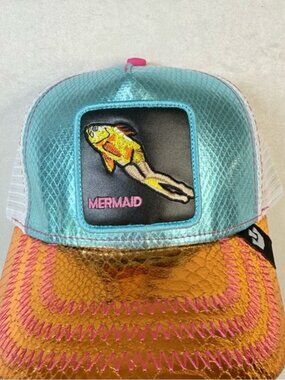 Mermaid Goorin Bros Fish Patch Cap-Blue, Gold, and Pink